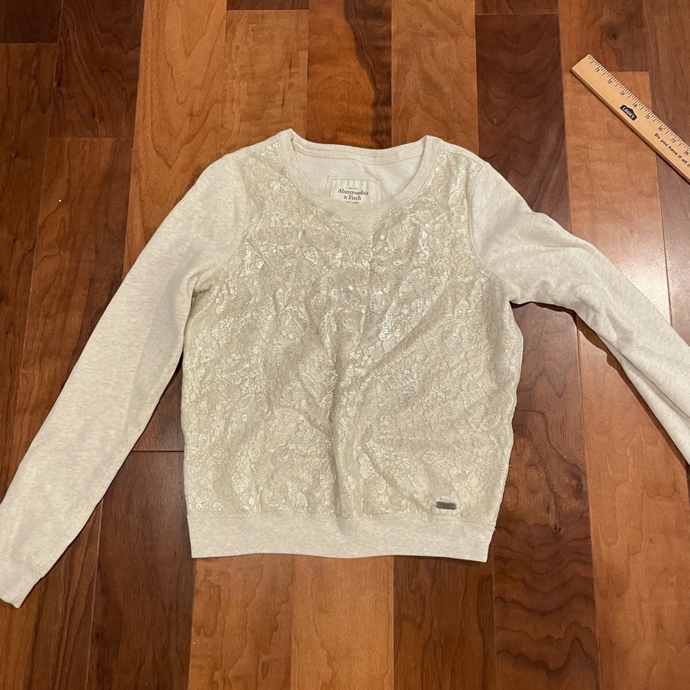 Abercrombie cream sweatshirt with shimmer lace